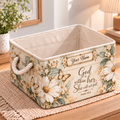 Personalized White Floral Butterfly Storage Basket