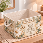 Personalized White Floral Butterfly Storage Basket