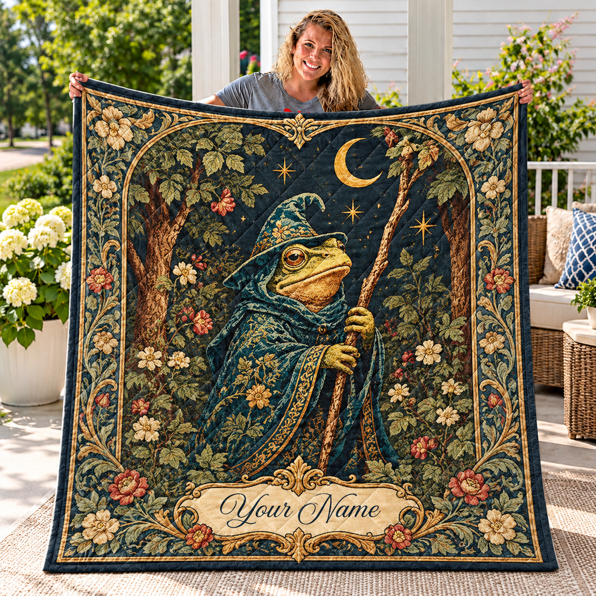 Personalized Woodland Wizard Frog Quilt
