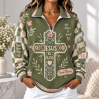 Personalized Olive Floral Women's Half-zip Sweatshirt NWY076