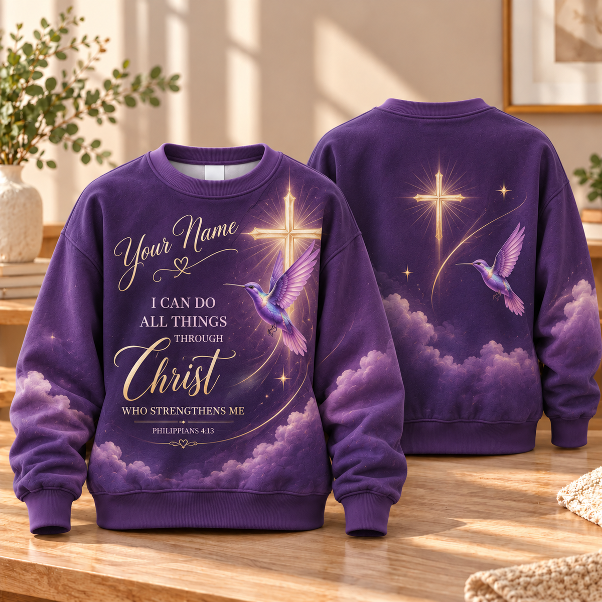 Personalized Purple Hummingbird Sweatshirt