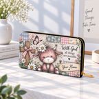 Personalized Pink Highland Cow PU Leather Long Wallet