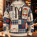 Personalized Gray Cat Plaid Half-Zip Hoodie