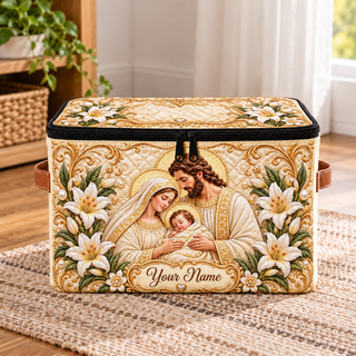 Personalized Ivory Lily Square Storage Basket With Lid