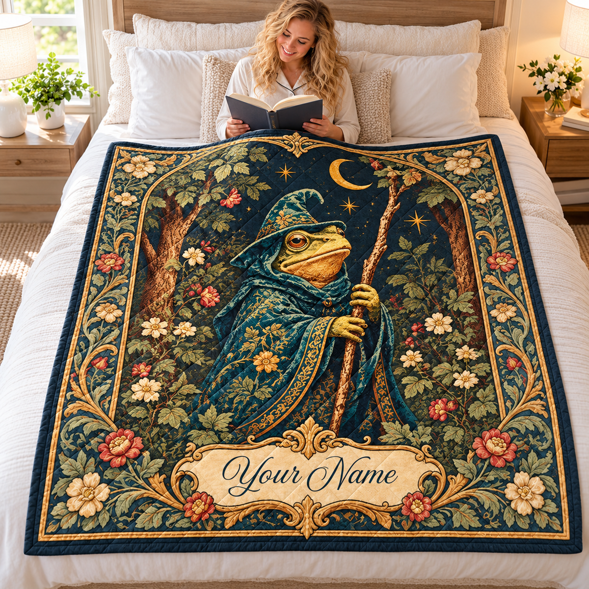 Personalized Woodland Wizard Frog Quilt