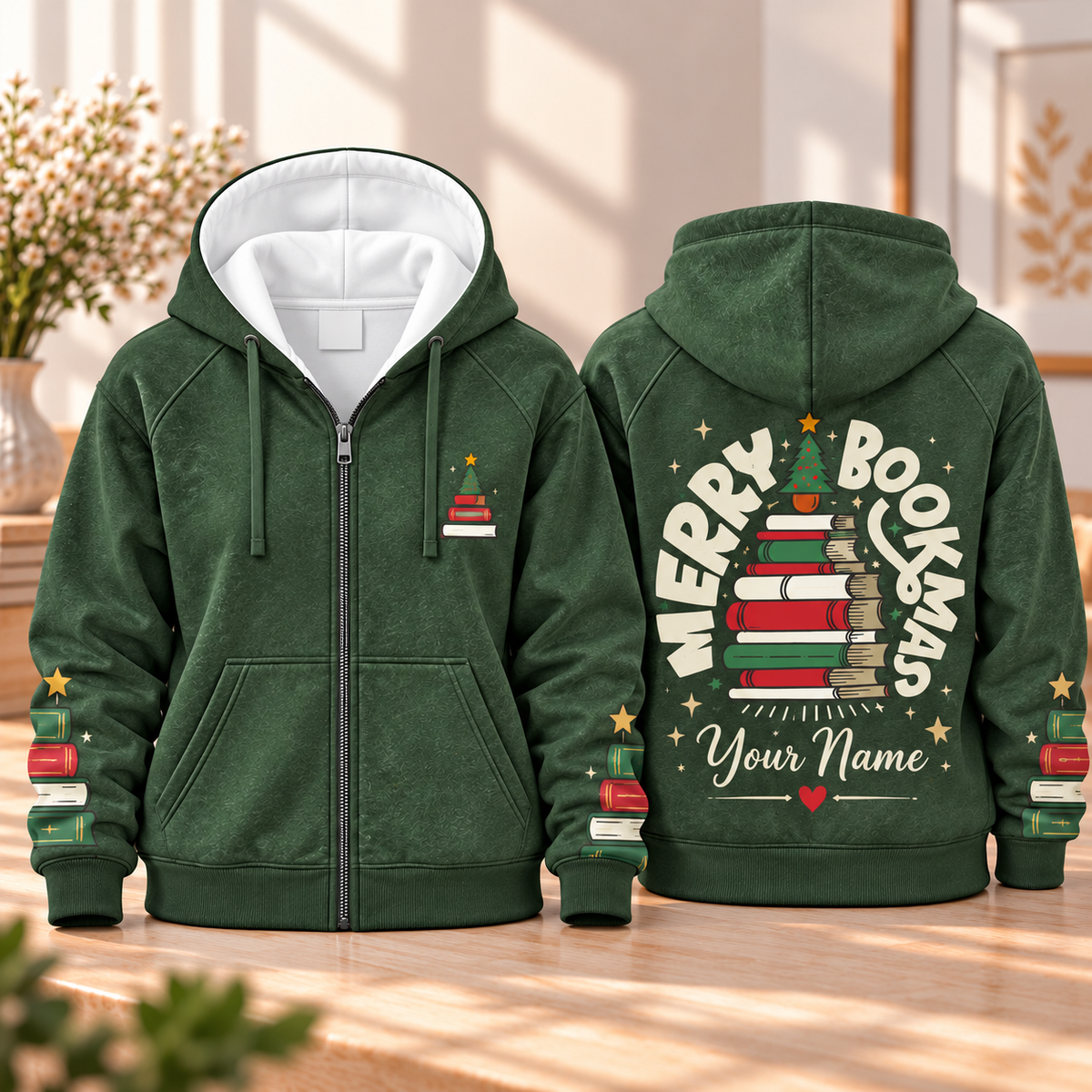 Personalized Merry Bookmas Zip Hoodie