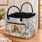 Personalized Blue & White Lily Quilted Storage Basket