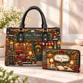 Personalized Festive Bookshop PU Leather Handbag & Leather Long Wallet