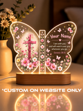 Genesis 28:15 Floral Cross Butterfly Personalize LED Night Light