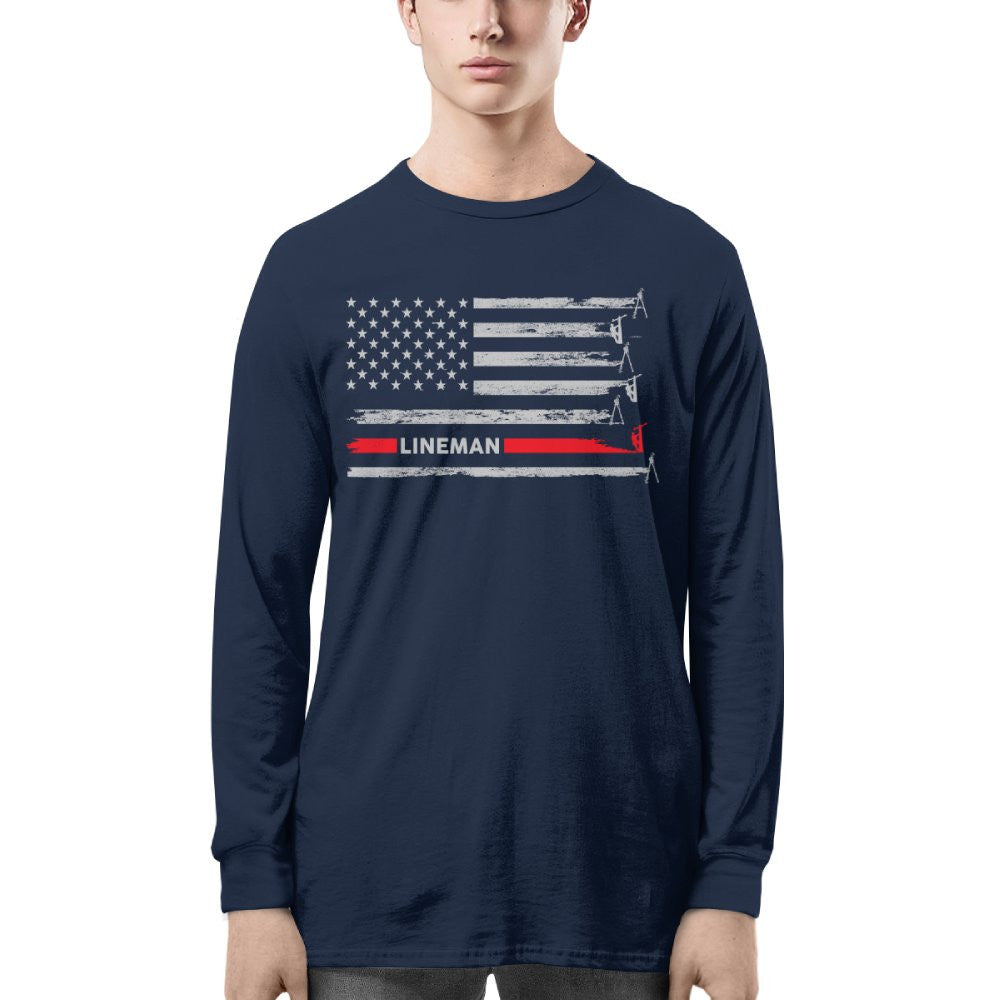 American Flag Lineman Apparel - Patriotic Utility Worker T-Shirt, Hoodie & More - grunx260804-0152