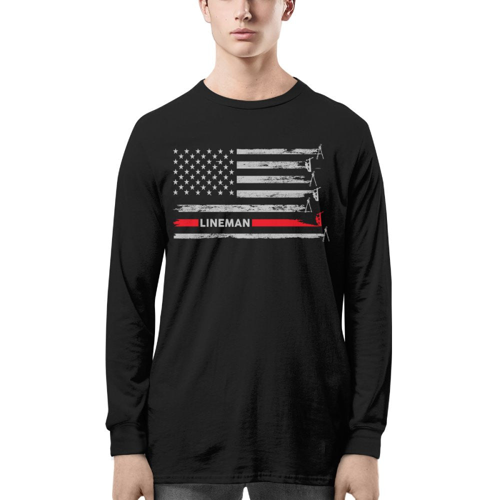 American Flag Lineman Apparel - Patriotic Utility Worker T-Shirt, Hoodie & More - grunx260804-0152
