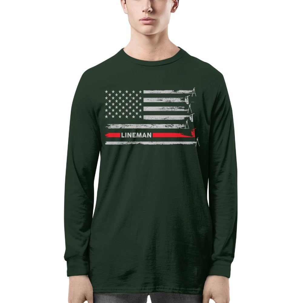 American Flag Lineman Apparel - Patriotic Utility Worker T-Shirt, Hoodie & More - grunx260804-0152