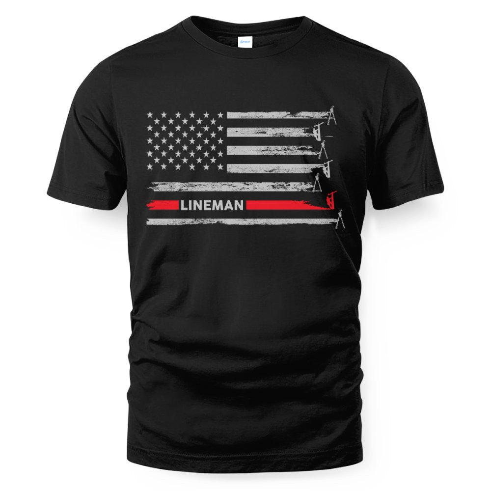 American Flag Lineman Apparel - Patriotic Utility Worker T-Shirt, Hoodie & More - grunx260804-0152