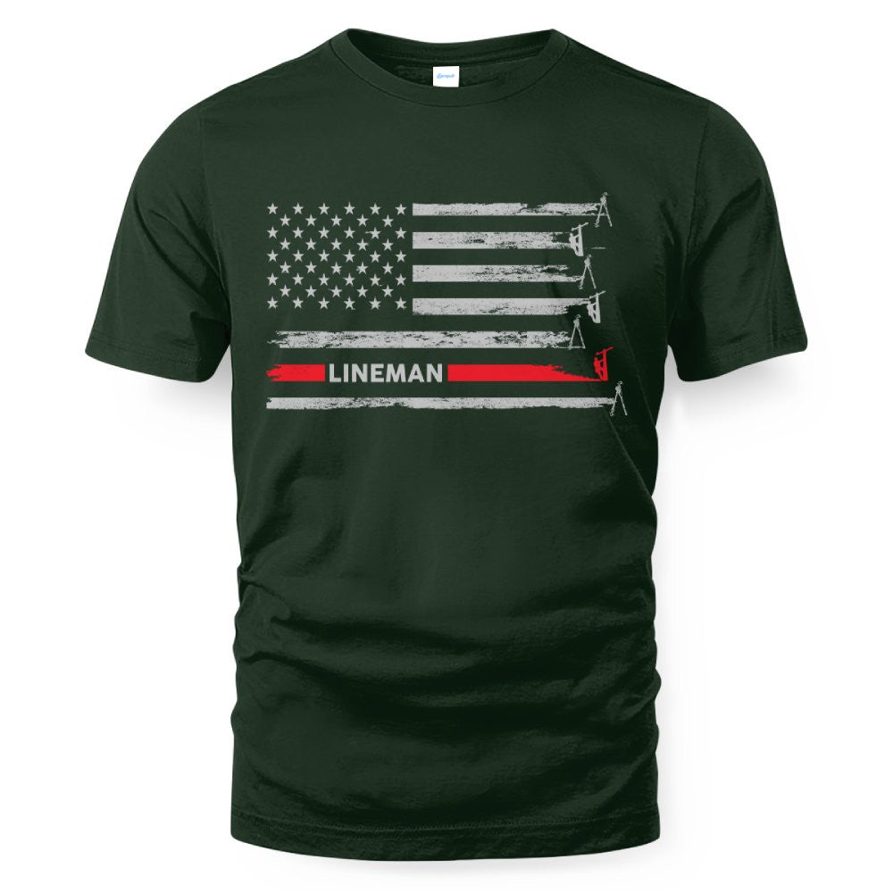 American Flag Lineman Apparel - Patriotic Utility Worker T-Shirt, Hoodie & More - grunx260804-0152