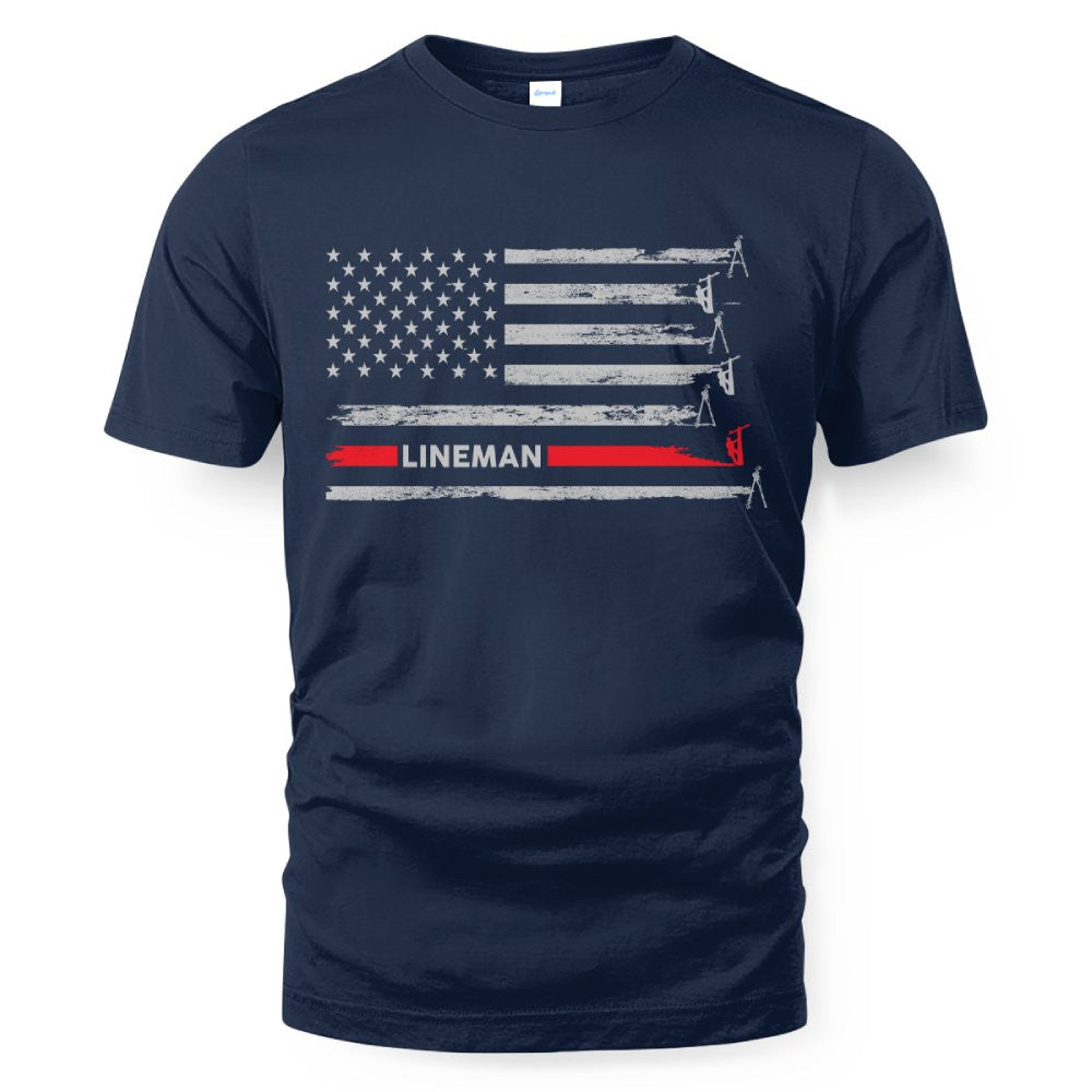 American Flag Lineman Apparel - Patriotic Utility Worker T-Shirt, Hoodie & More - grunx260804-0152