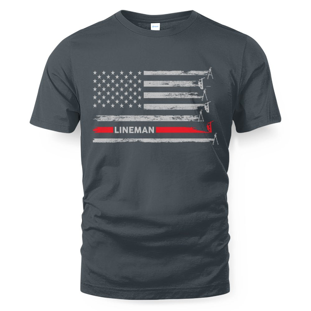 American Flag Lineman Apparel - Patriotic Utility Worker T-Shirt, Hoodie & More - grunx260804-0152