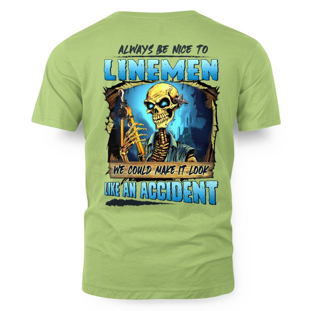 Always Be Nice Linemen Apparel - Funny Skull T-Shirt, Hoodie & More - grunx260804-0100