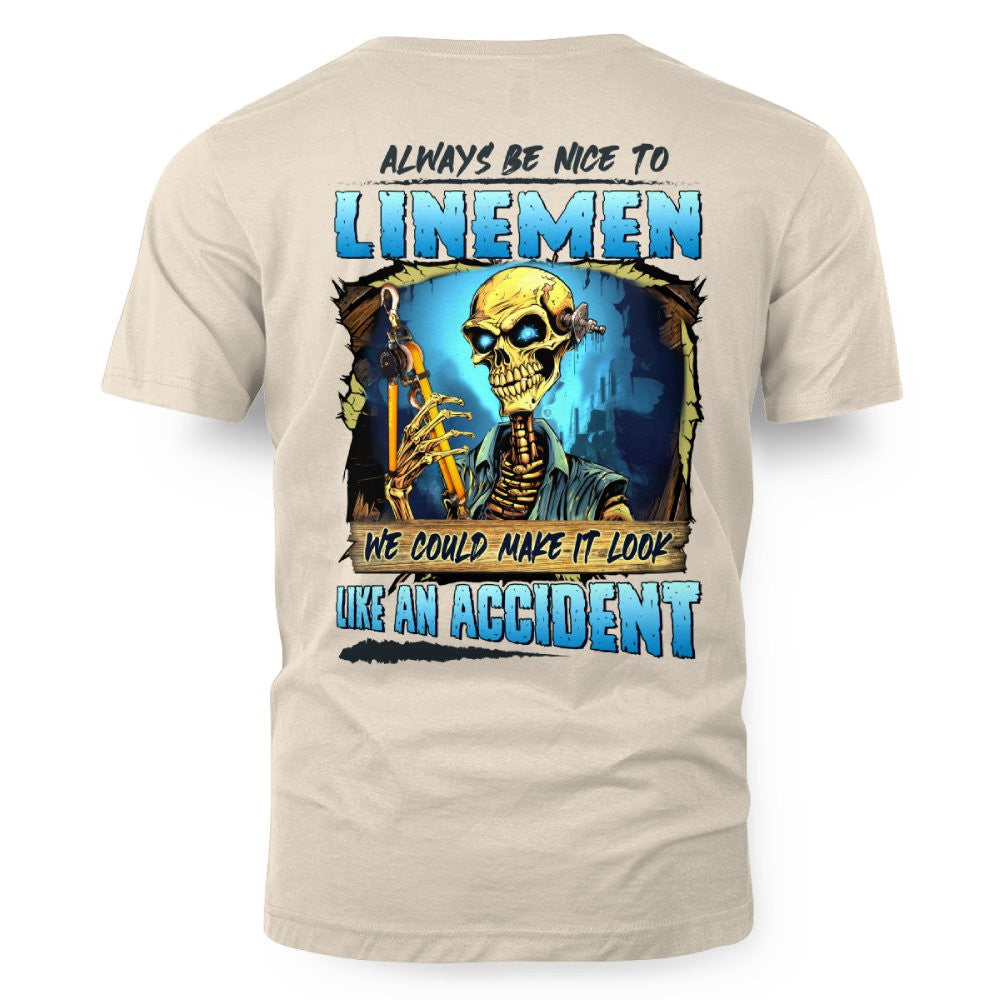 Always Be Nice Linemen Apparel - Funny Skull T-Shirt, Hoodie & More - grunx260804-0100