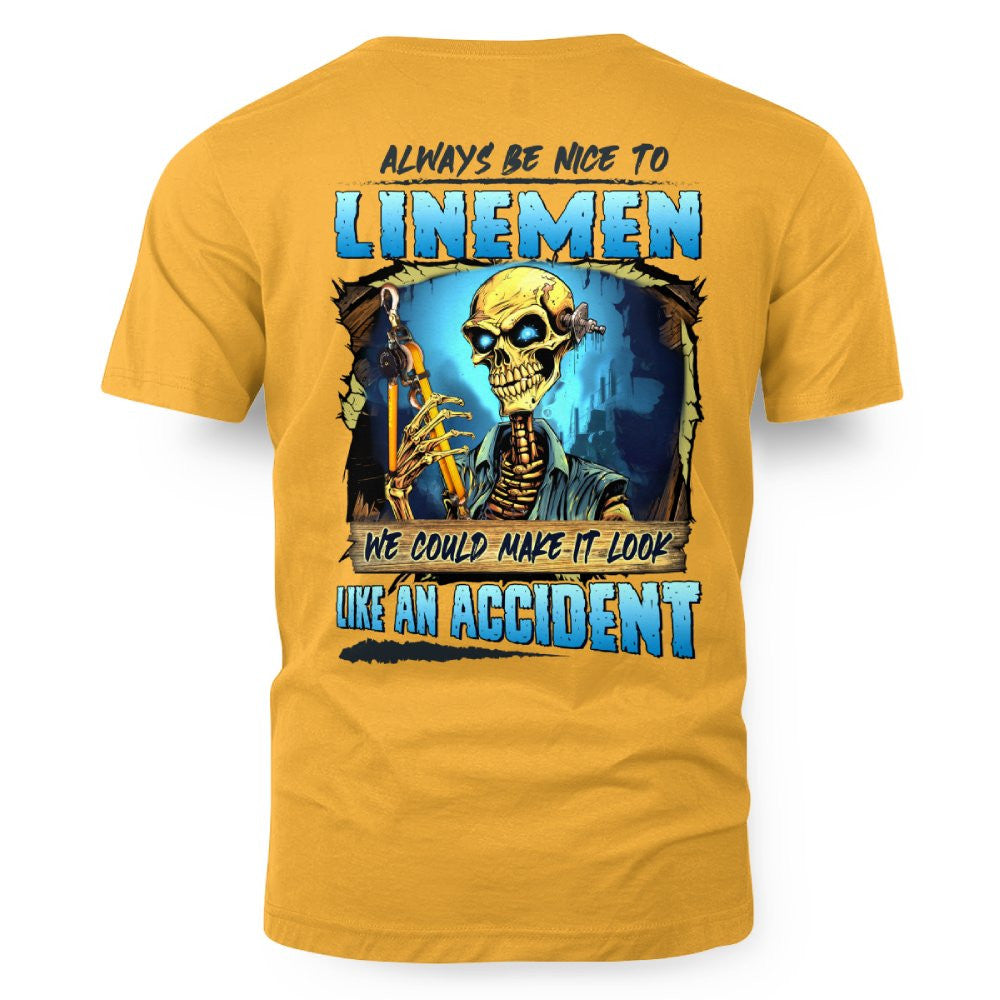 Always Be Nice Linemen Apparel - Funny Skull T-Shirt, Hoodie & More - grunx260804-0100