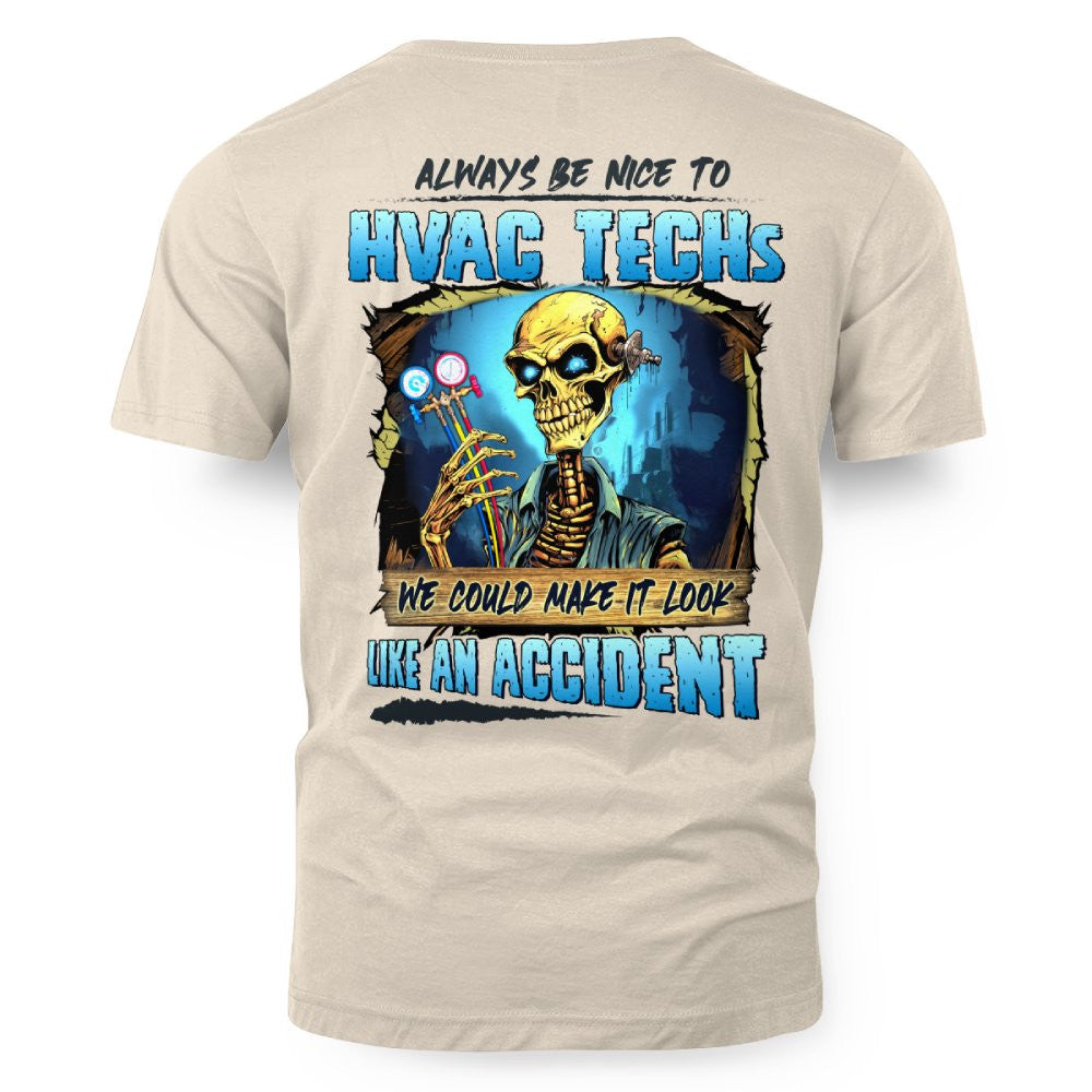 Always Be Nice HVAC Tech Apparel - Funny Skull T-Shirt, Hoodie & More - grunx260804-0099