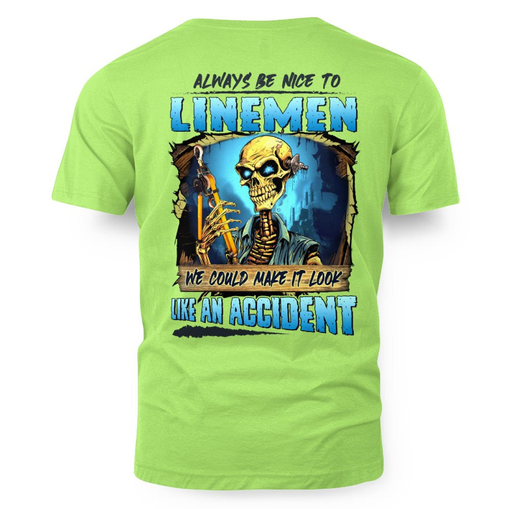 Always Be Nice Linemen Apparel - Funny Skull T-Shirt, Hoodie & More - grunx260804-0100