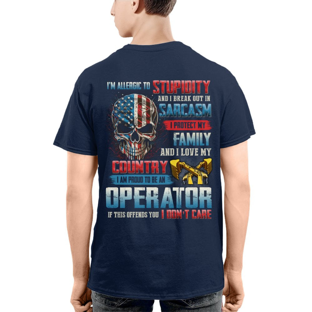 Allergic To Stupidity Operator Apparel - Patriotic Skull T-Shirt, Hoodie & More - grunx260804-0090