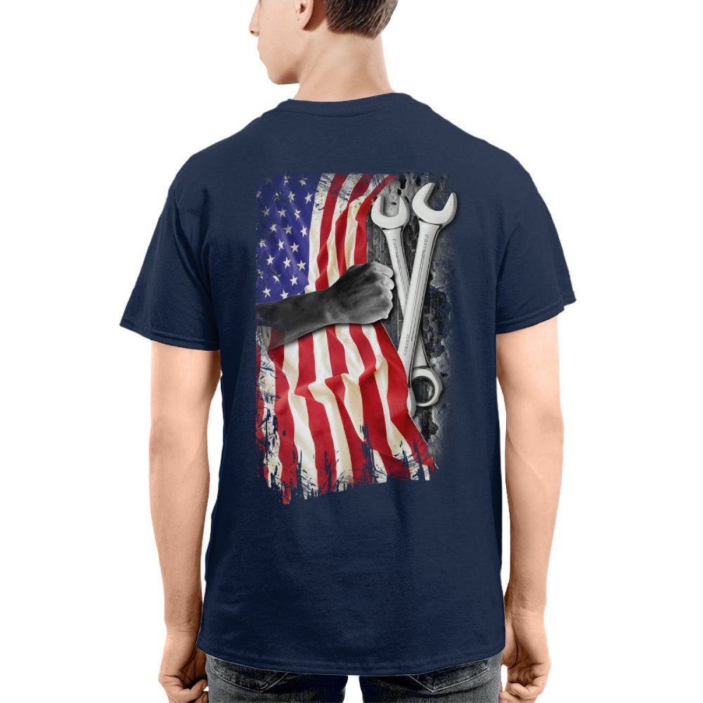 American Flag Fist Wrench - Patriotic Mechanic Apparel T-Shirt, Hoodie & More - grunx260804-0146