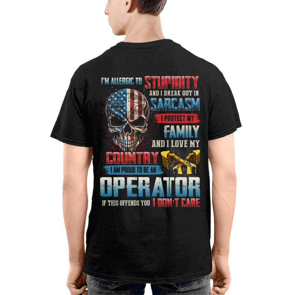 Allergic To Stupidity Operator Apparel - Patriotic Skull T-Shirt, Hoodie & More - grunx260804-0090