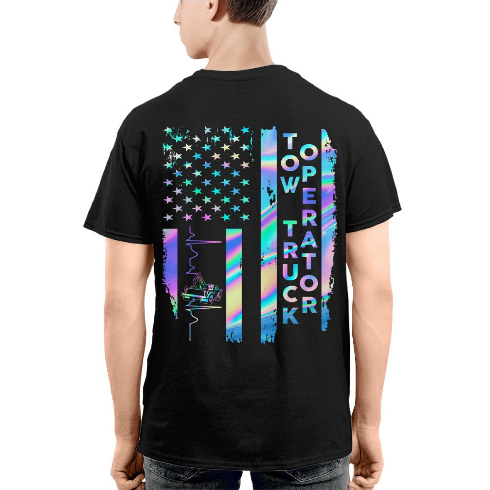American Flag Holographic - Tow Truck Operator Pride T-Shirt Hoodie & More - grunx260804-0150