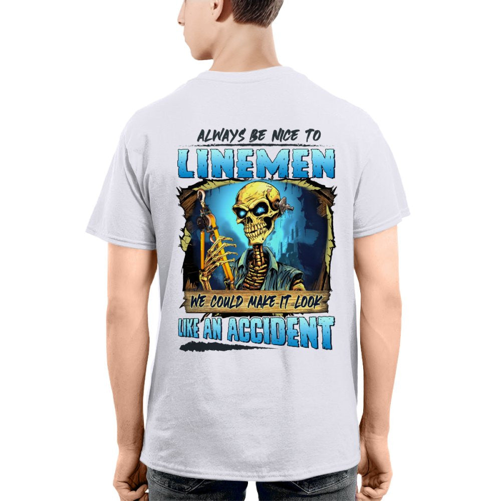Always Be Nice Linemen Apparel - Funny Skull T-Shirt, Hoodie & More - grunx260804-0100