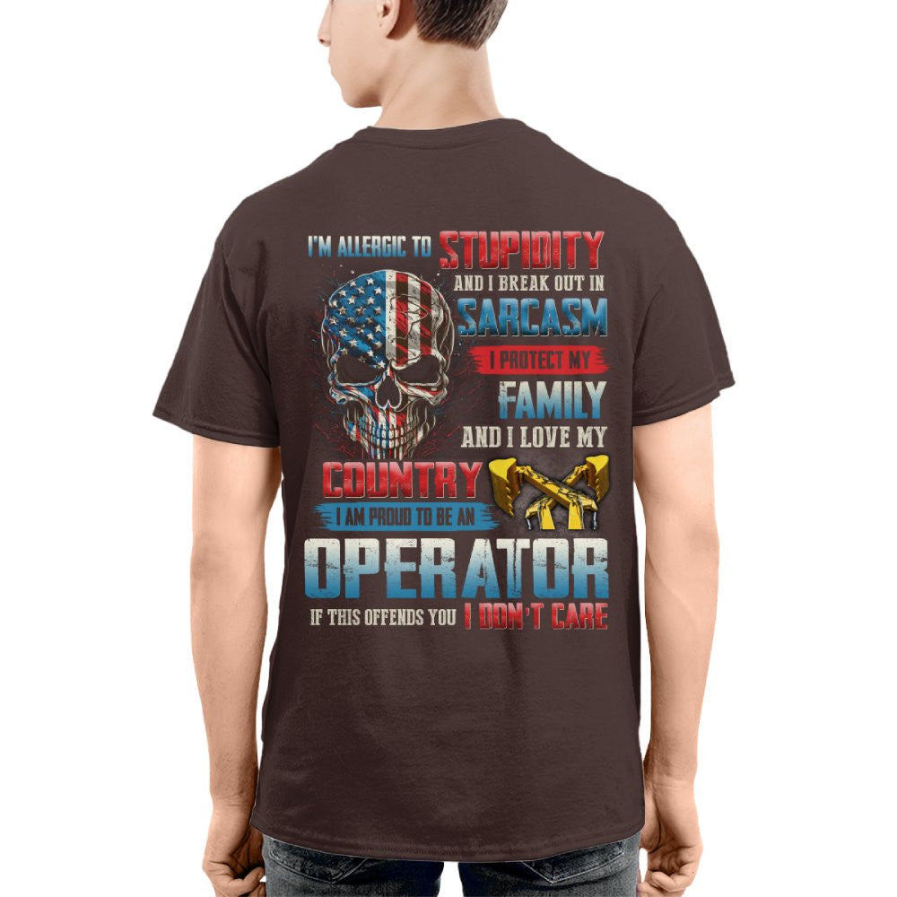 Allergic To Stupidity Operator Apparel - Patriotic Skull T-Shirt, Hoodie & More - grunx260804-0090