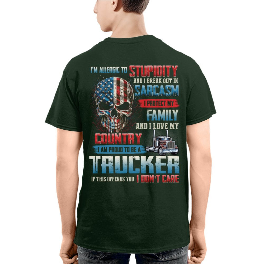 Allergic To Stupidity Trucker Apparel - Patriotic Skull T-Shirt, Hoodie & More - grunx260804-0092