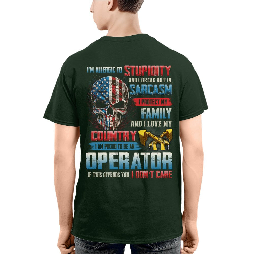 Allergic To Stupidity Operator Apparel - Patriotic Skull T-Shirt, Hoodie & More - grunx260804-0090