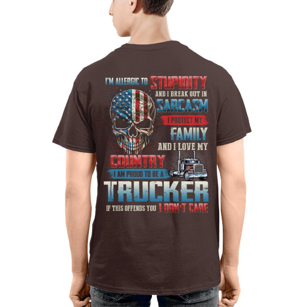 Allergic To Stupidity Trucker Apparel - Patriotic Skull T-Shirt, Hoodie & More - grunx260804-0092