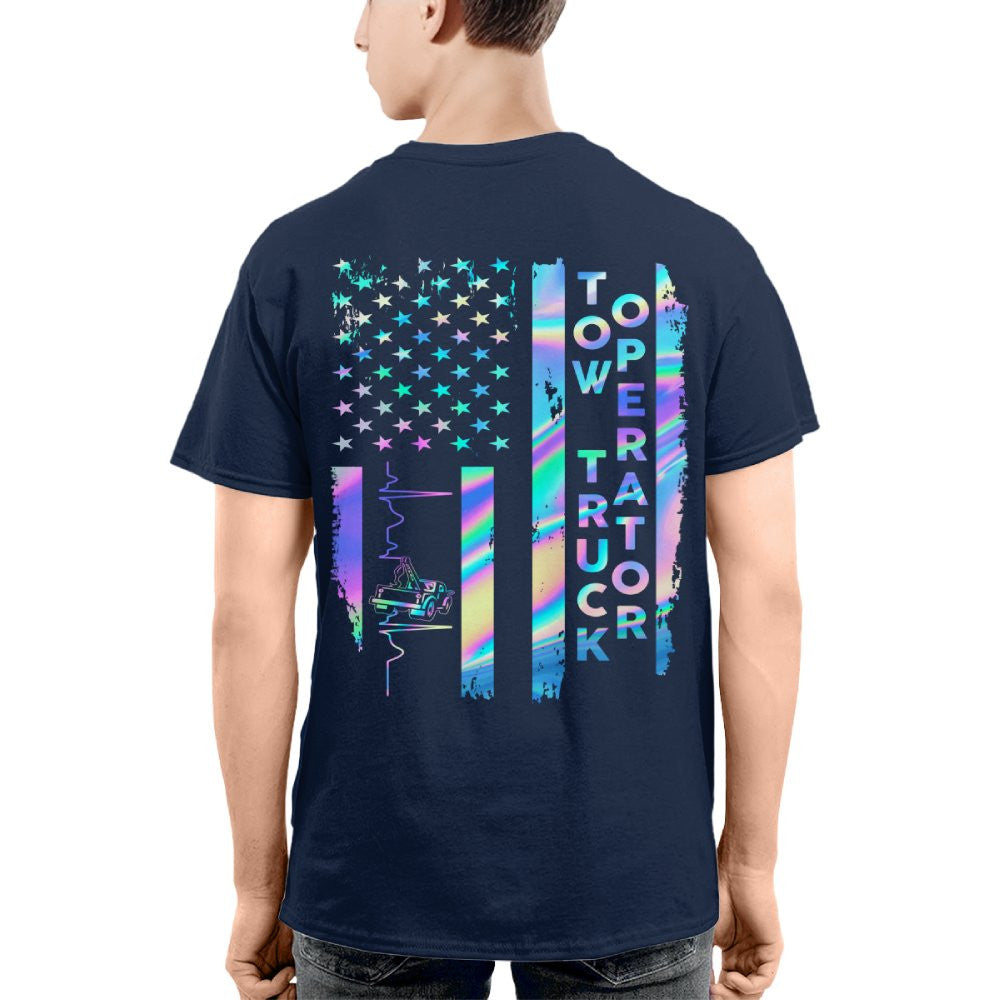 American Flag Holographic - Tow Truck Operator Pride T-Shirt Hoodie & More - grunx260804-0150