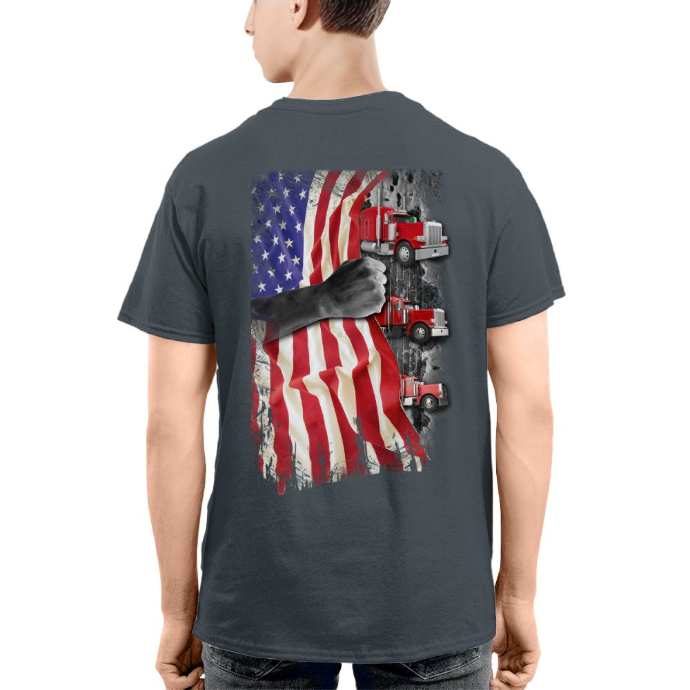 American Flag Fist Power - Patriotic Trucker Apparel T-Shirt, Hoodie & More - grunx260804-0145