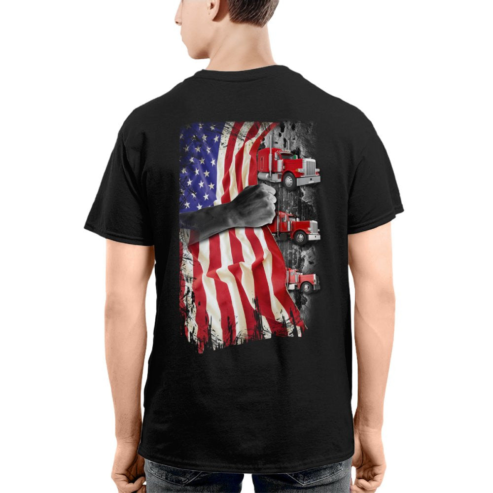 American Flag Fist Power - Patriotic Trucker Apparel T-Shirt, Hoodie & More - grunx260804-0145