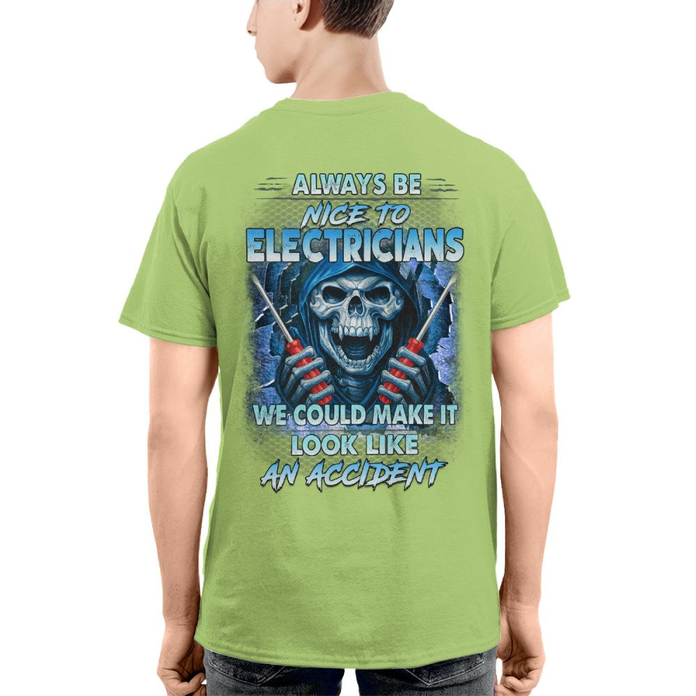 Always Be Nice To Electricians - Funny Skull T-Shirt, Hoodie & More - grunx260804-0106