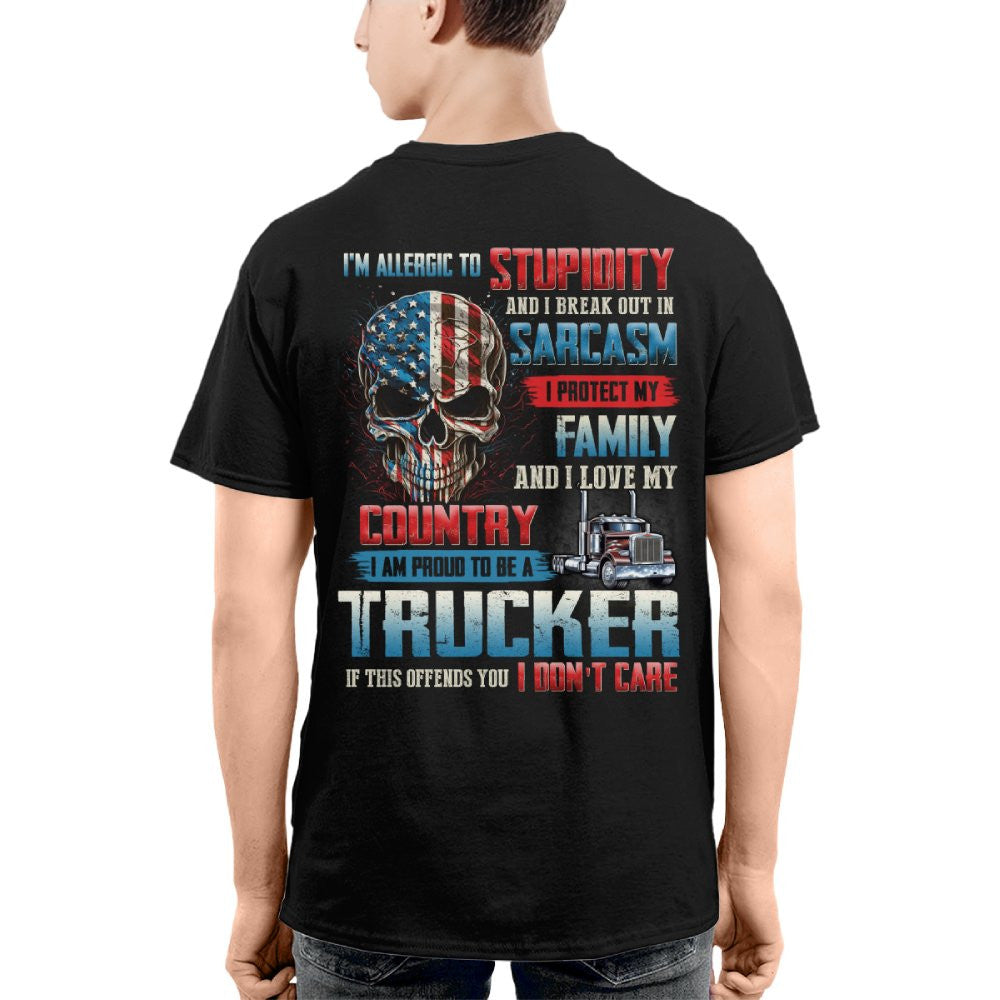Allergic To Stupidity Trucker Apparel - Patriotic Skull T-Shirt, Hoodie & More - grunx260804-0092