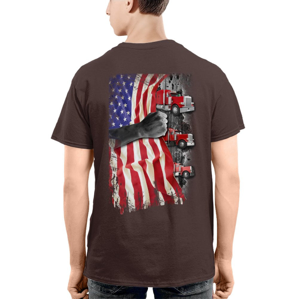 American Flag Fist Power - Patriotic Trucker Apparel T-Shirt, Hoodie & More - grunx260804-0145