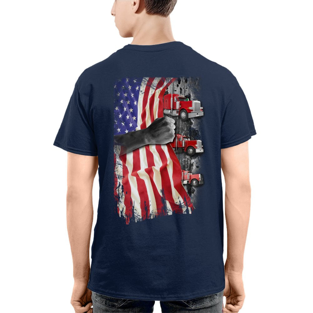 American Flag Fist Power - Patriotic Trucker Apparel T-Shirt, Hoodie & More - grunx260804-0145