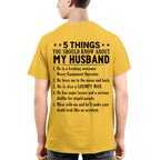 5 Things You Should Know About My Husband Heavy Equipment Operator Apparel - Funny Gift T-Shirt, Hoodie & More - grunx260804-0023