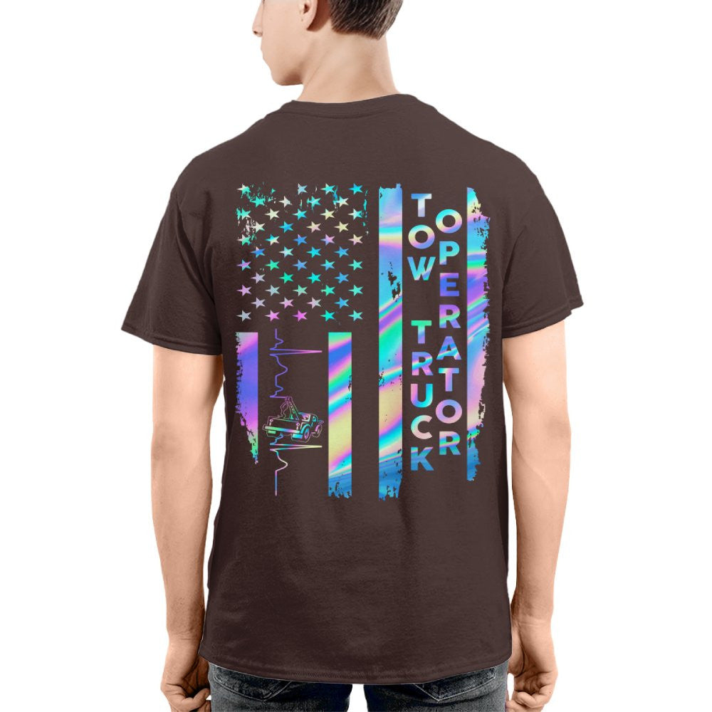 American Flag Holographic - Tow Truck Operator Pride T-Shirt Hoodie & More - grunx260804-0150