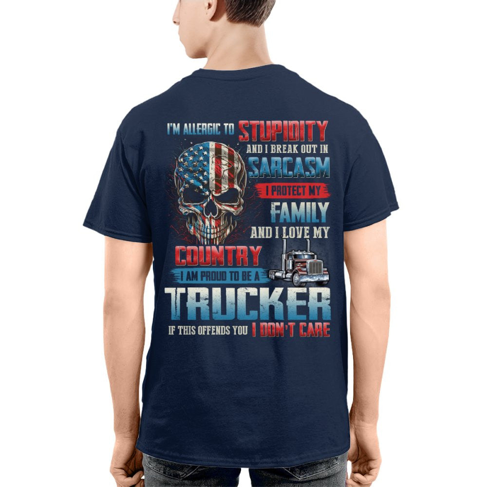 Allergic To Stupidity Trucker Apparel - Patriotic Skull T-Shirt, Hoodie & More - grunx260804-0092