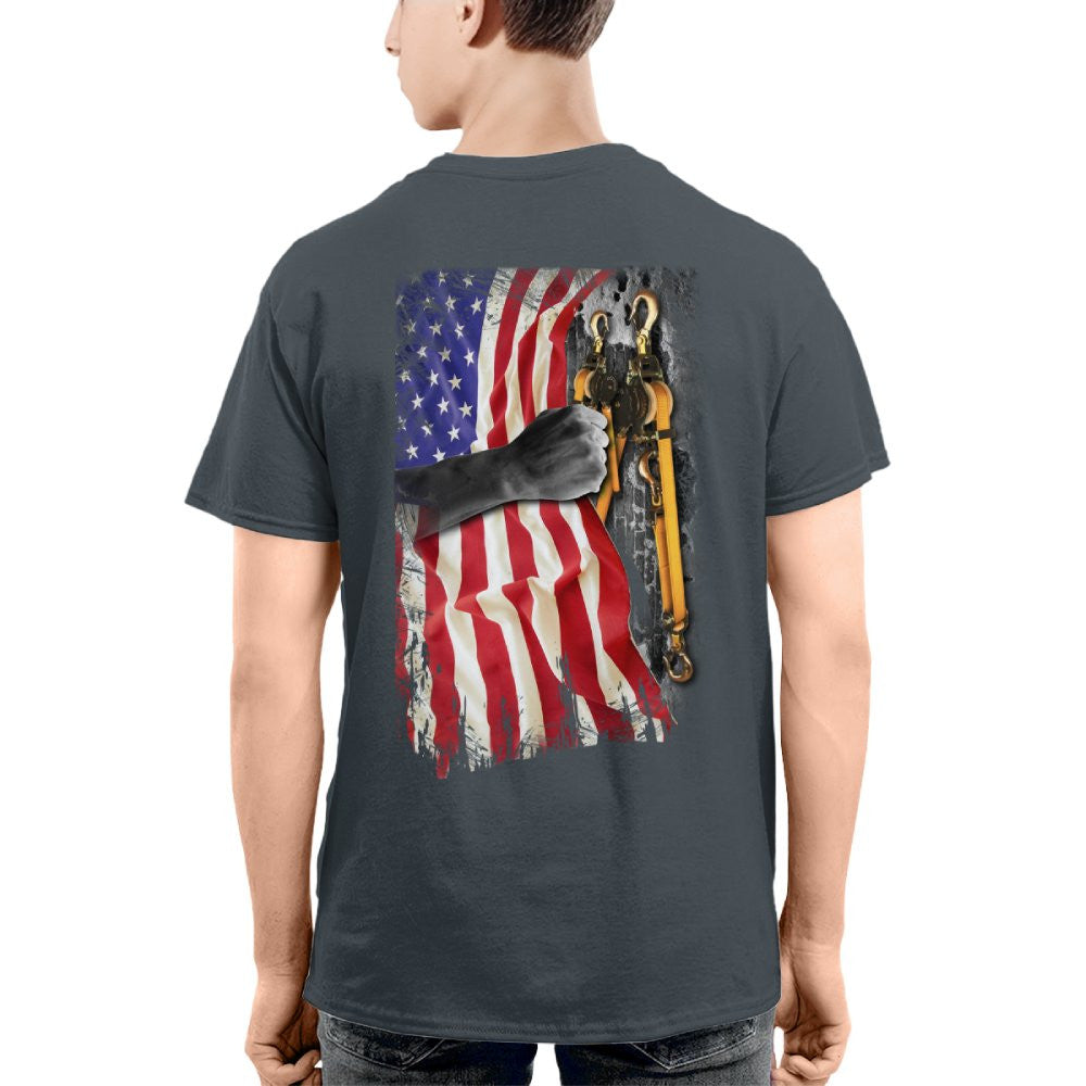 American Flag Fist Binder - Patriotic Lineman Apparel T-Shirt, Hoodie & More - grunx260804-0144