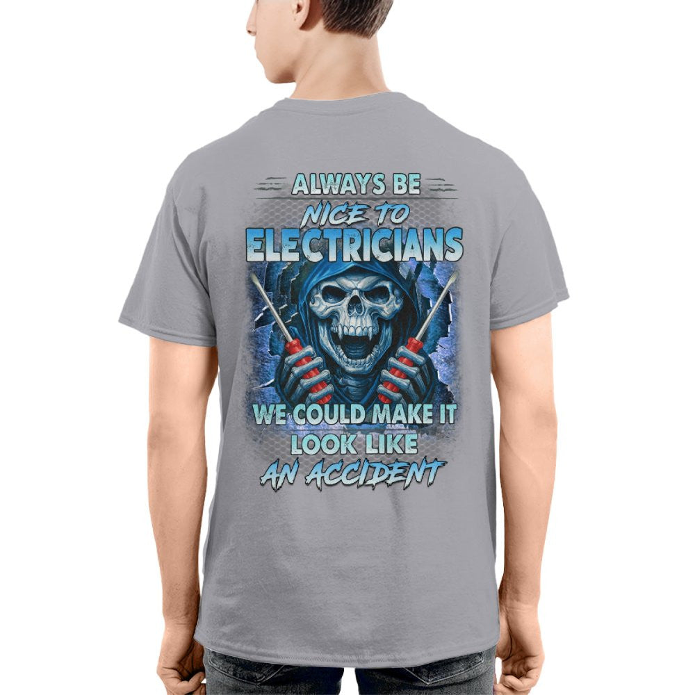 Always Be Nice To Electricians - Funny Skull T-Shirt, Hoodie & More - grunx260804-0106