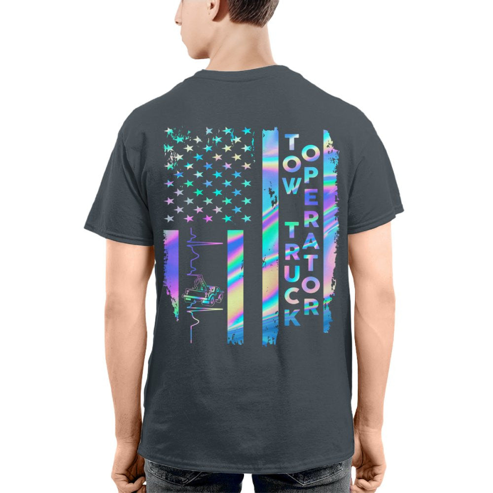 American Flag Holographic - Tow Truck Operator Pride T-Shirt Hoodie & More - grunx260804-0150