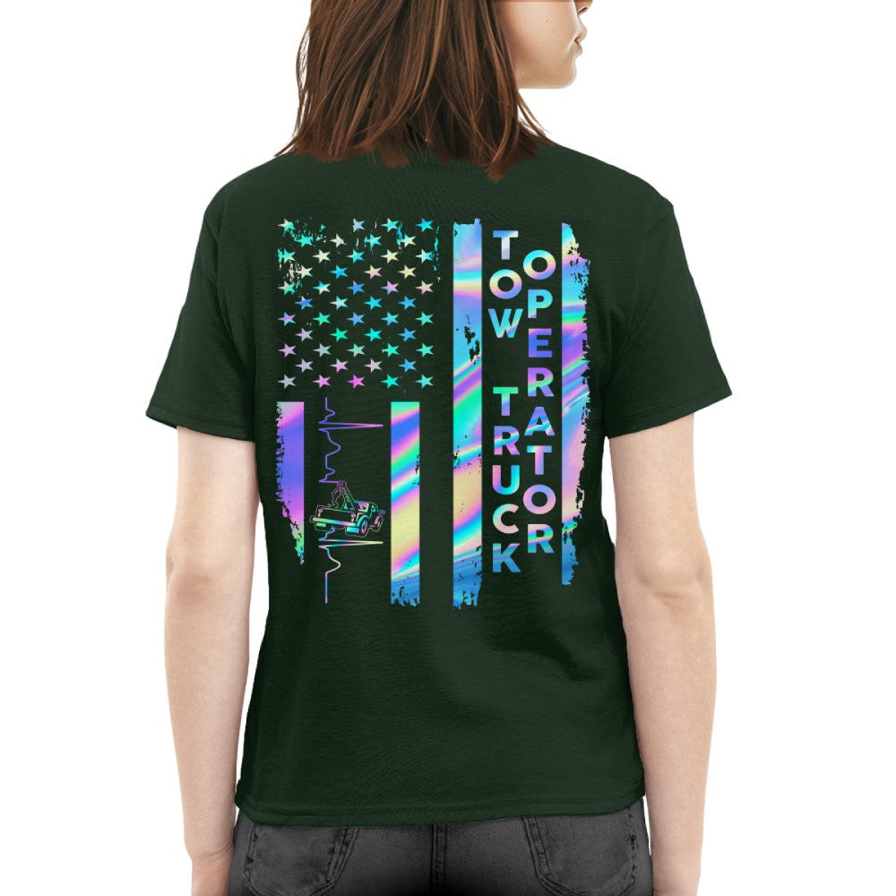 American Flag Holographic - Tow Truck Operator Pride T-Shirt Hoodie & More - grunx260804-0150