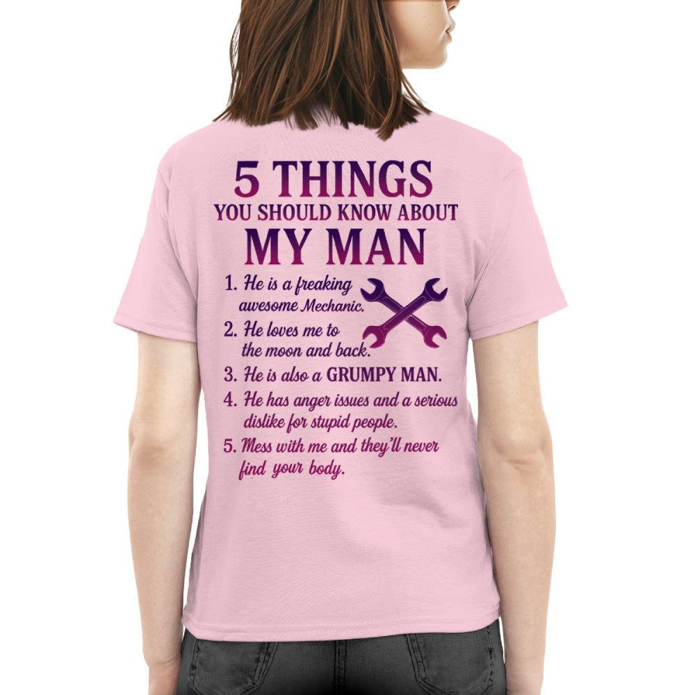 5 Things About My Mechanic Man Apparel - Funny Relationship T-Shirt, Hoodie & More - grunx260804-0012