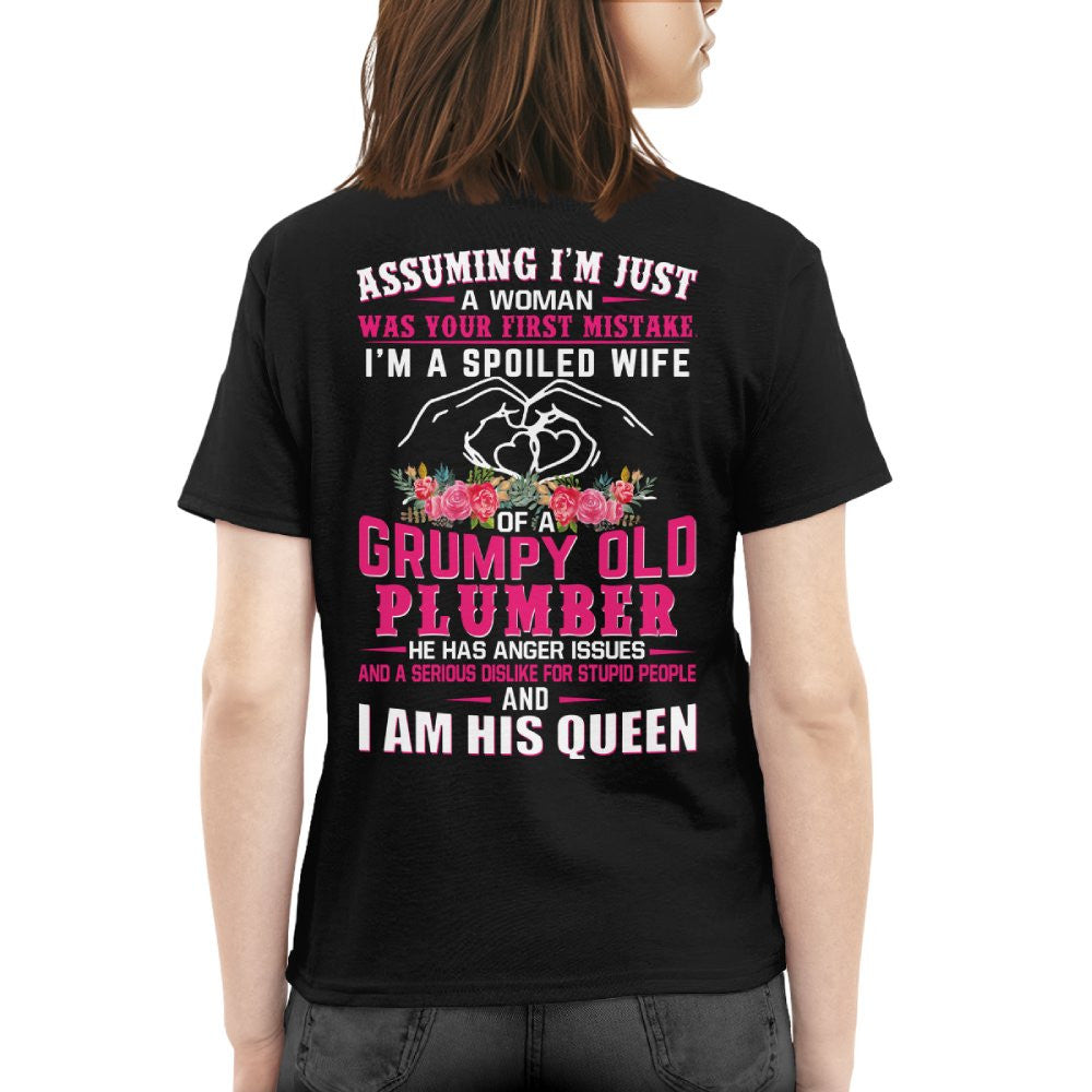 Assuming I'm Just A Woman - Grumpy Plumber Wife Quote T-Shirt Hoodie & More - grunx260804-0211